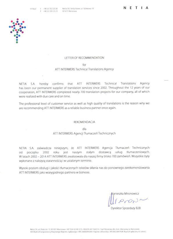 Netia poleca Biuro Tłumaczeń ATT