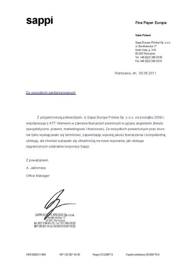 Sappi rekomenduje Biuro Tłumaczeń ATT