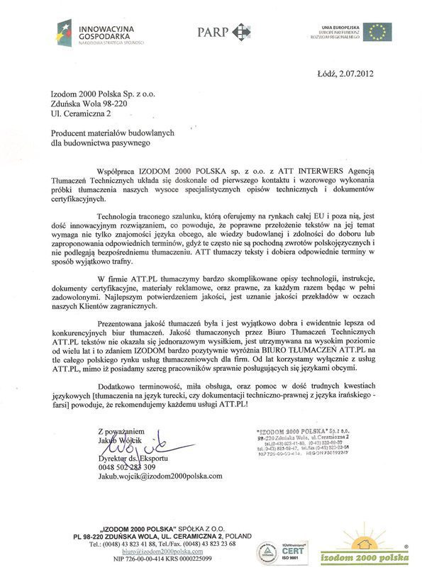 Izodom 2000 rekomenduje Biuro Tłumaczeń ATT 